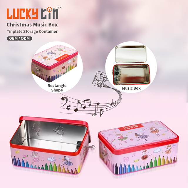 Dongguan Manufacturer Custom Tinplate Packaging Holidays Ornament Metal Case Pink Rectangle Gift Tin Christmas Music Box