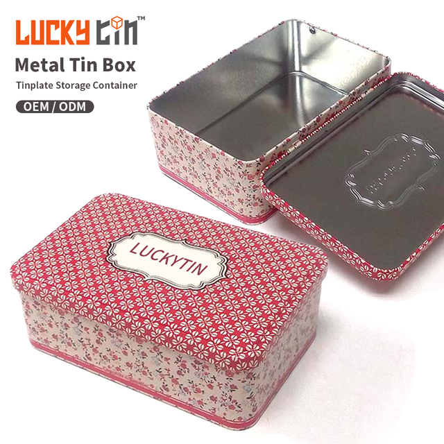 Tin Can Manufacturer Custom Luxury Tinplate Case Packaging Empty Metal Tin Boxes Red Gift Box Rectangular With Hinge