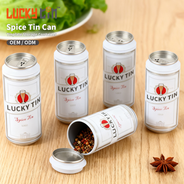 Popular Custom Printing Tinplate Can Packaging Round Pepper Tin Box Beer Shape Metal Spice Containers With Lid for Spice