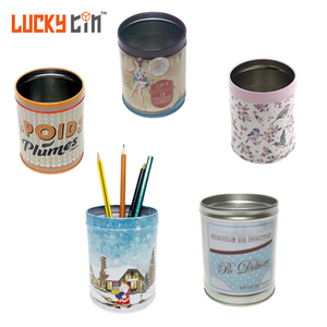 Wholesale Custom Tinplate Desktop Storage Jar Office Gift Round Metal Pen Holder Container For Pen Container