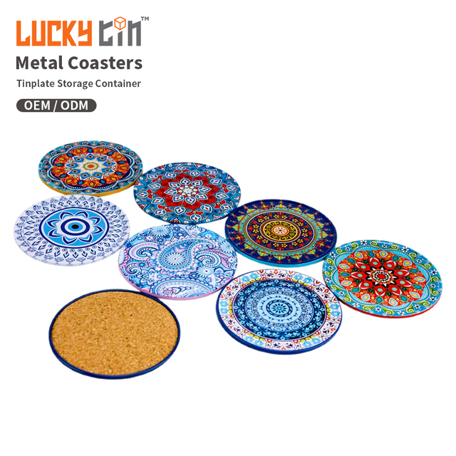 Custom Round Shape Metal Mug Coaster Box Beer Promotions Pubs Restaurants Gift Tourist Souvenirs Pretty Coaster Tin Can