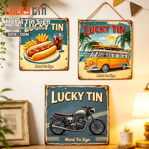 Factory Wholesale Luckytin Brand Custom Tinplate Crafts Luxury Retro Tin Signs for Bar Garage Wall Decor