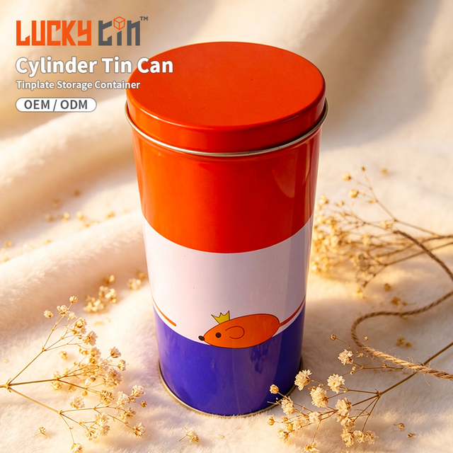 OEM ODM Custom Food Packaging Tinplate Storage Container Cylindrical Shape Metal Box Plain Tin Can With Lid