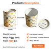 Popular Custom Plain Money Tinplate Storage Container Coin Saving Cylinder Metal Box Tin Can Piggy Bank for Children