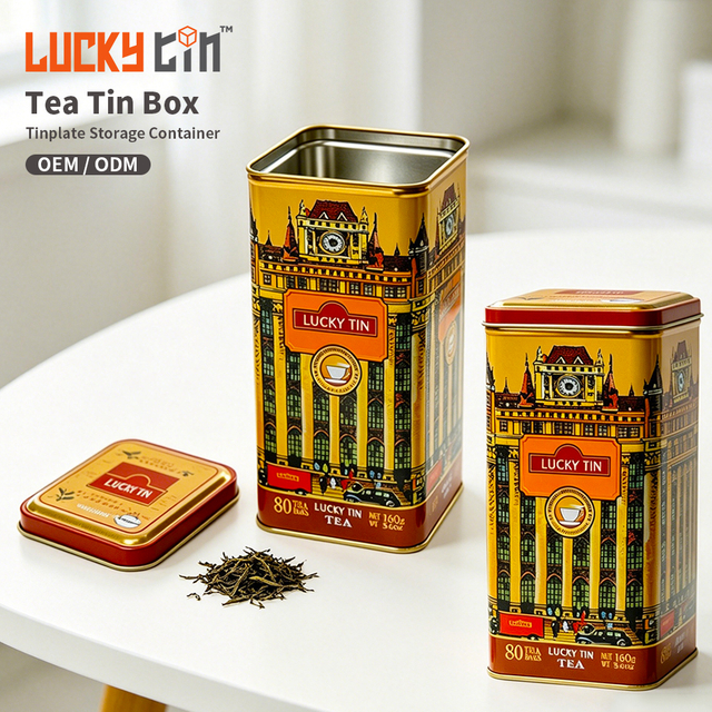 Customized Design Food Grade Tinplate Container Luxury Large Square Shape Metal Caddy Packaging Premium Tea Tins for Tea