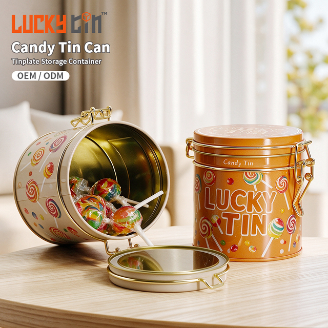 Eco Friendly Custom Sealed Tinplate Storage Container Round Metal Box Food Grade Novelty Shape Candy Tin Can With Buckles Lid