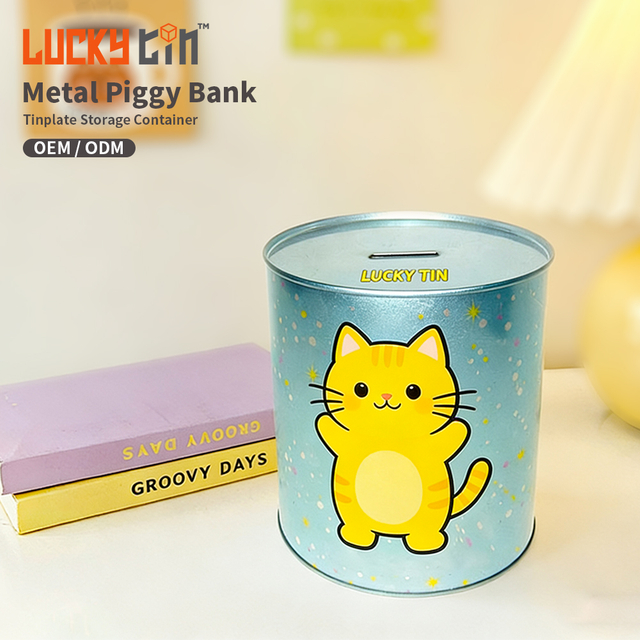Wholesale Custom Tinplate Collectibles Coin Storage Container Piggy Bank Metal Can Child Gift Round Money Tin Box