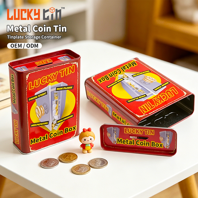 Factory Custom Logo Cute Kids Tinplate Coin Box Wholesale Money Saving Can Tin Coin Bank Craft