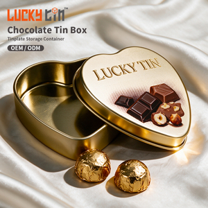 Factory Custom Tinplate Packaging Plastic And Metal Box Storage Container Heart Shape Food Grade Chocolate Tin Can For Chocolate