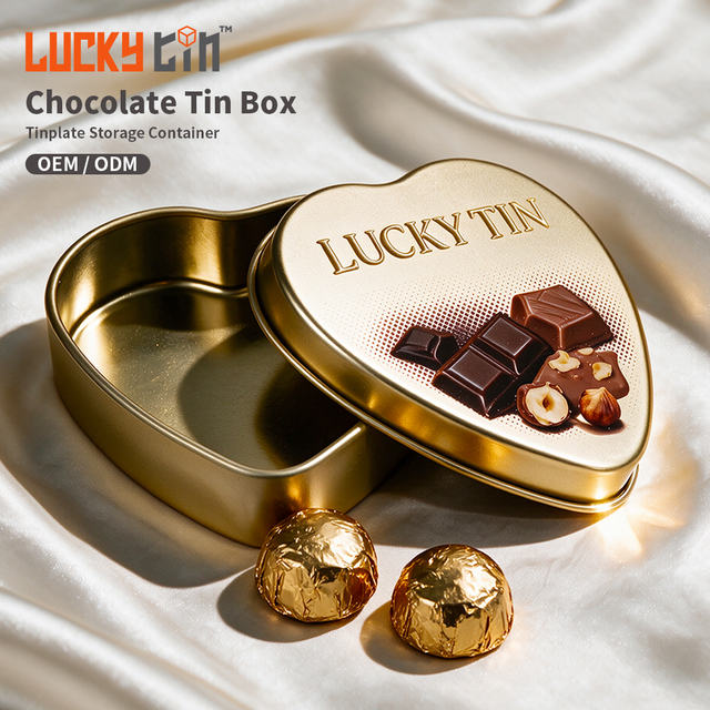 Factory Custom Tinplate Packaging Plastic And Metal Box Storage Container Heart Shape Food Grade Chocolate Tin Can For Chocolate