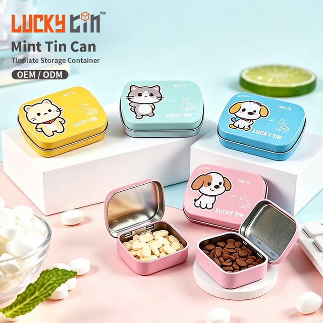 Luckytin Factory Custom Tinplate Candy Can Storage Container Rectangle Metal Case Packaging Food Grade Mint Tin Box for Mint