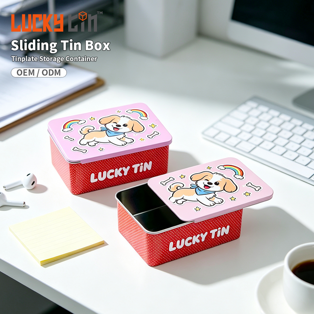 Wholesale Custom Tinplate Can Packaging Rectangle Metal Case Food Grade Small Storage Sliding Tin Box for Food