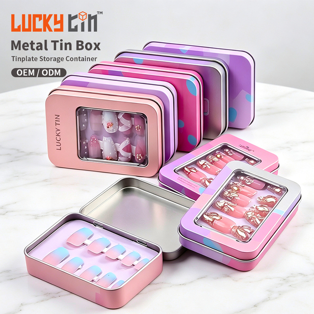 Custom Recyclable Half Window Tinplate Cans Food Grade Empty Rectangular Mini Metal Tin Box for Cookie Promotional Gift Packaging