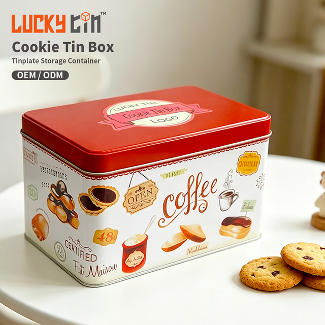 Factory Custom Coffee Sugar Cookie Snack Tinplate Packaging Rectangle Metal Can Long Food Tin Box With Lid