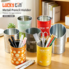 Wholesale LUCKY TIN Custom Tinplate Desktop Storage Jar Office Gift Round Metal Tin Pen Holder with Custom Logo Glossy Finish