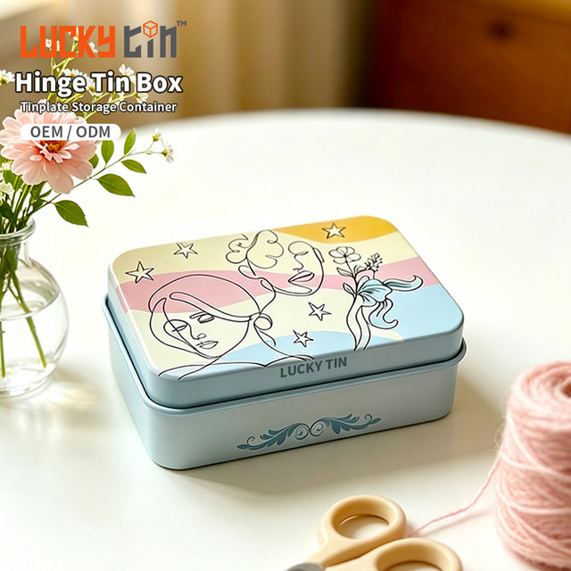 97x62x21Hmm Food Grade Rectangular Tin Box Workbox with Hinge Lid for Tool And Sewing Kit Packaging