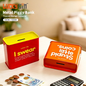 Factory Custom Collectibles Small Tin Can Money Box Metal Square Piggy Bank Tin Plate Money Saving Tin Box For Child
