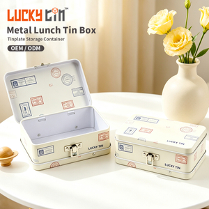 Custom Printing Tinplate Case Storage Container Rectangle Metal Can Food Grade Packaging Tin Lunch Box With Handle for Food