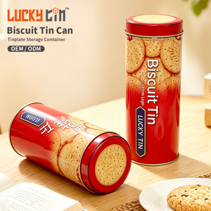 Factory Custom Tinplate Packaging Can Cylinder Shape Metal Box Food Grade Empty Biscuit Tin For Biscuit