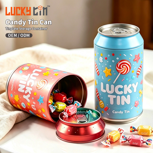 Luckytin Factory Custom Tinplate Food Grade Candy Packaging Metal Round Box Container Child Resistant Tin Can For Food