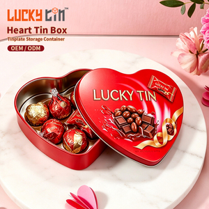 Manufacturers Custom Food Grade Tinplate Case Red Packaging Container Can Heart Shaped Chocolate Metal Tin Box for Chocolate