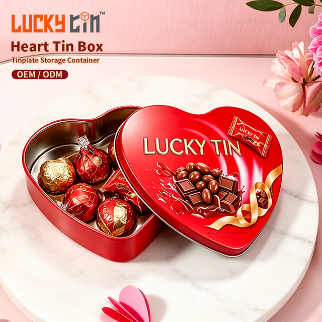 Manufacturers Custom Food Grade Tinplate Case Red Packaging Container Can Heart Shaped Chocolate Metal Tin Box for Chocolate