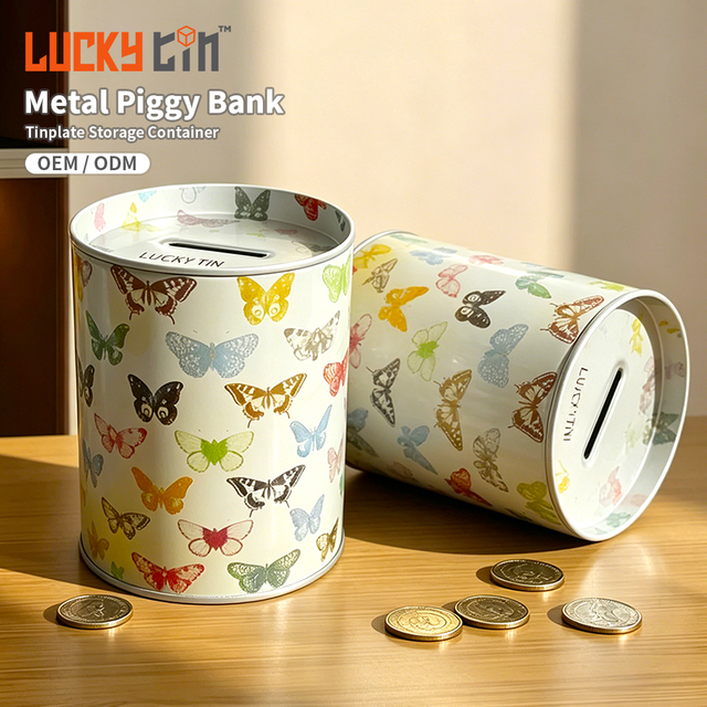Popular Custom Plain Money Tinplate Storage Container Coin Saving Cylinder Metal Box Tin Can Piggy Bank for Children