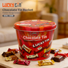 Wholesale Custom Tinplate Box Premium Round Sweets Metal Cans Empty Gift Chocolate Tin Bucket With Lid for Cookies Chocolate Bar